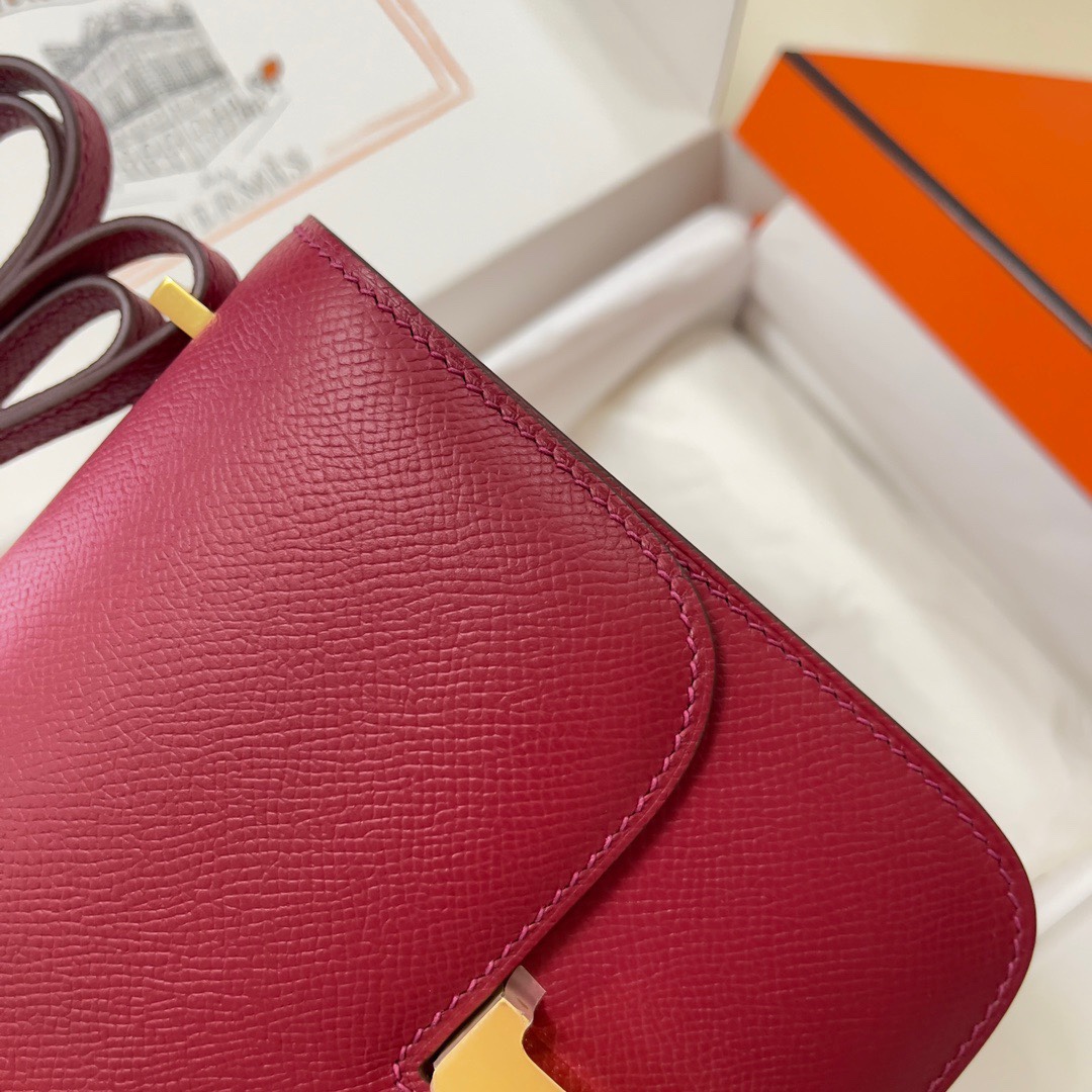 Hermes Constance 18 Mini Shoulder Bag In Burgundy Epsom Leather